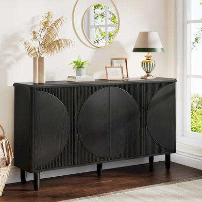 Buffet moderne avec portes à ouverture par pression – Marron / Noir / Blanc