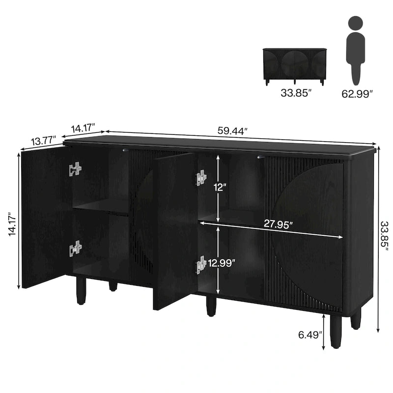 Buffet moderne avec portes à ouverture par pression – Marron / Noir / Blanc