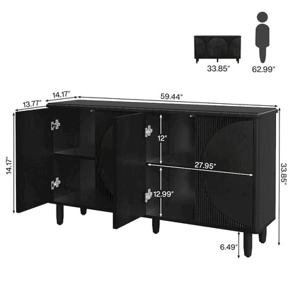 Buffet moderne avec portes à ouverture par pression – Marron / Noir / Blanc