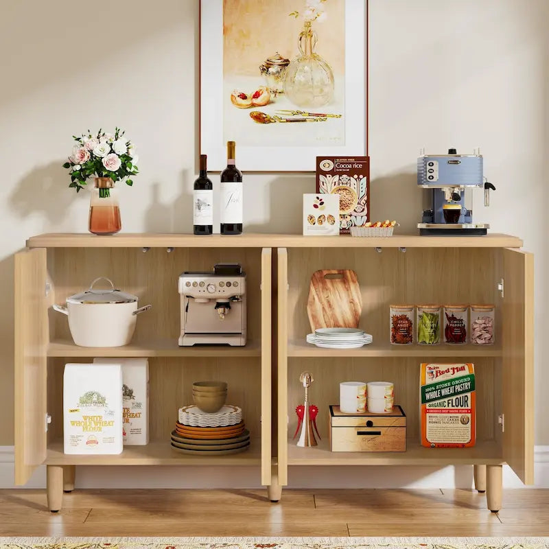 Buffet moderne avec portes à ouverture par pression – Marron / Noir / Blanc