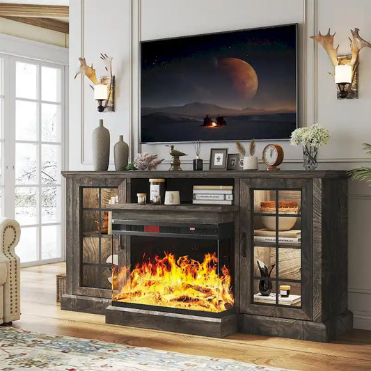 59  Fireplace TV Stand with 3-Sided Glass Electric Fireplace
