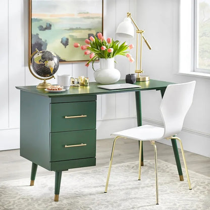 Bureau Mid-Century Modern avec 2 tiroirs – Noir / Noyer / Blanc / Vert / Vert-Lys / Bleu Nuit, Un Utilisateur