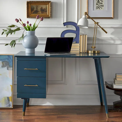 Bureau Mid-Century Modern avec 2 tiroirs – Noir / Noyer / Blanc / Vert / Vert-Lys / Bleu Nuit, Un Utilisateur