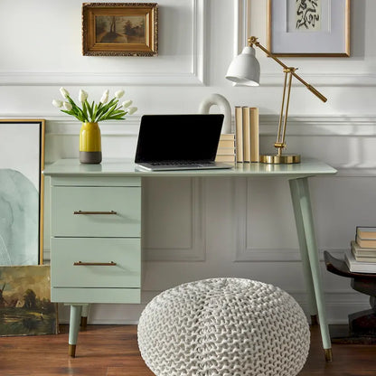 Bureau Mid-Century Modern avec 2 tiroirs – Noir / Noyer / Blanc / Vert / Vert-Lys / Bleu Nuit, Un Utilisateur