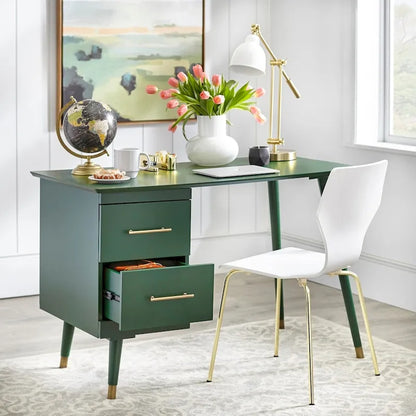 Bureau Mid-Century Modern avec 2 tiroirs – Noir / Noyer / Blanc / Vert / Vert-Lys / Bleu Nuit, Un Utilisateur