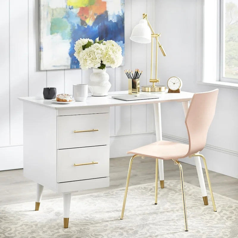Bureau Mid-Century Modern avec 2 tiroirs – Noir / Noyer / Blanc / Vert / Vert-Lys / Bleu Nuit, Un Utilisateur