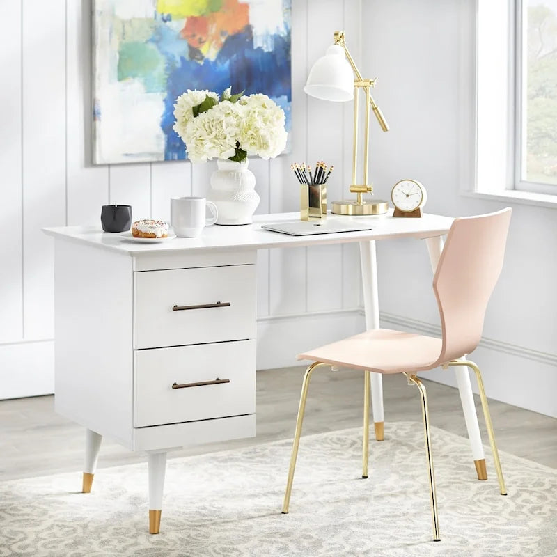 Bureau Mid-Century Modern avec 2 tiroirs – Noir / Noyer / Blanc / Vert / Vert-Lys / Bleu Nuit, Un Utilisateur
