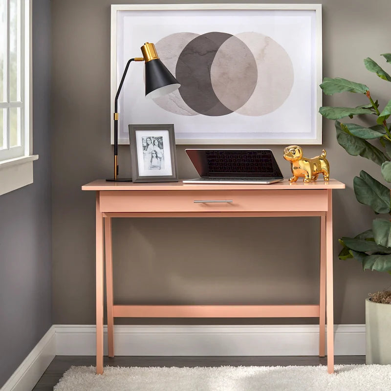 Bureau compact en bois de pin avec tiroir – Noir / Bleu / Gris / Blanc / Rose poudré / Vert, Monoposte