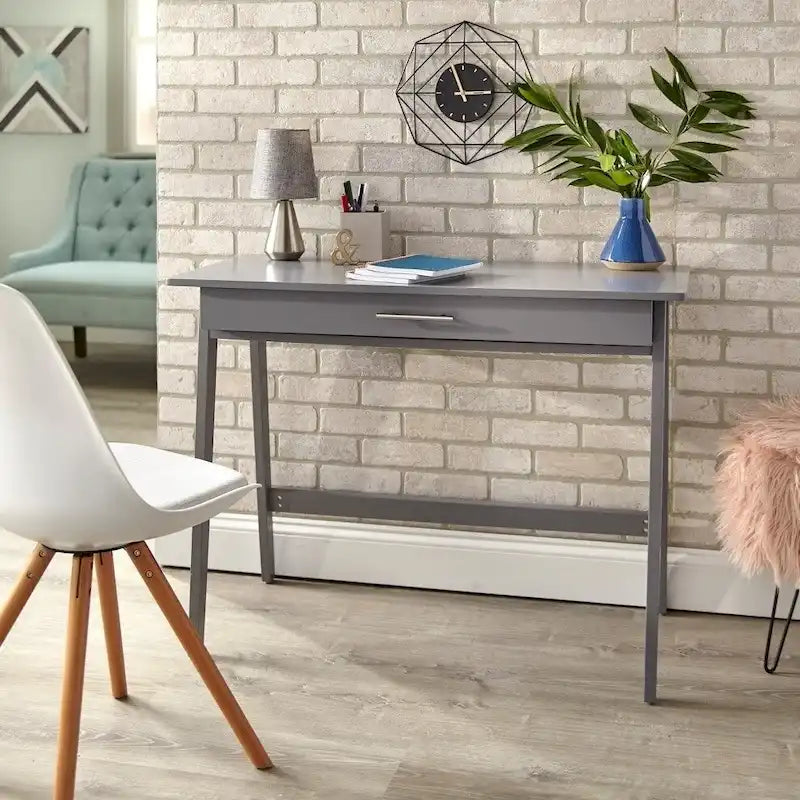 Bureau compact en bois de pin avec tiroir – Noir / Bleu / Gris / Blanc / Rose poudré / Vert, Monoposte
