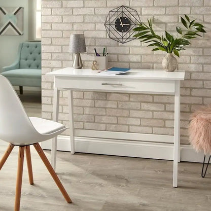Bureau compact en bois de pin avec tiroir – Noir / Bleu / Gris / Blanc / Rose poudré / Vert, Monoposte