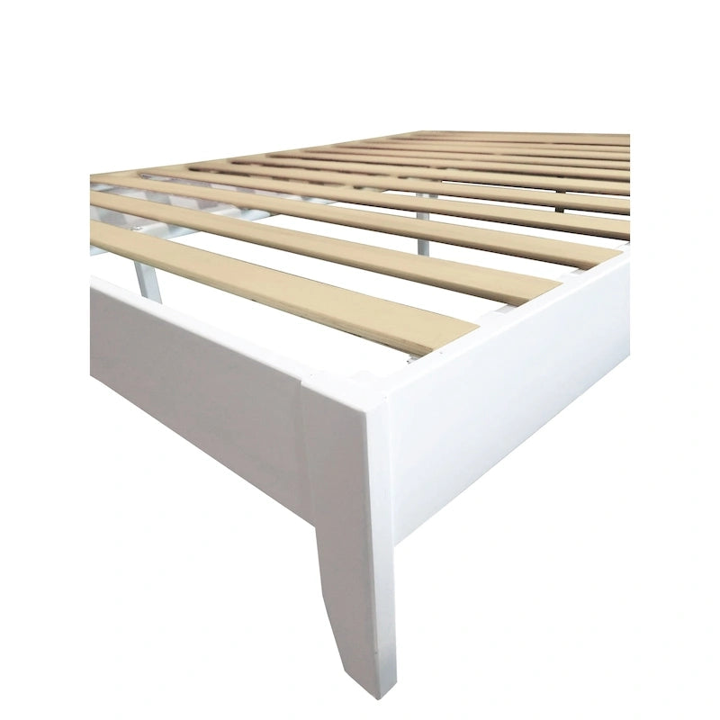 Lit plateforme pleine grandeur en pin massif – Blanc / Naturel rustique, sans tête de lit, 12 lattes