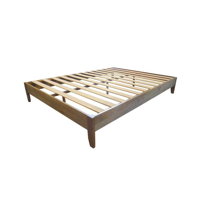 Lit plateforme pleine grandeur en pin massif – Blanc / Naturel rustique, sans tête de lit, 12 lattes