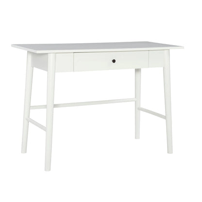 Bureau de travail moderne du milieu du siècle avec tiroir – Marron/Blanc, pieds inclinés, un utilisateur