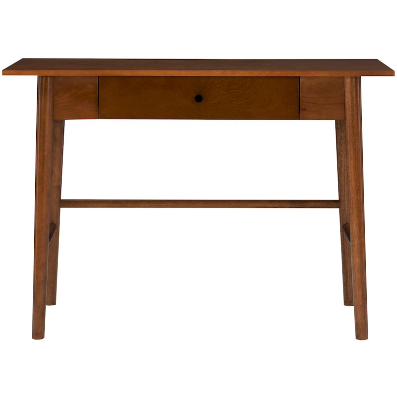 Bureau de travail moderne du milieu du siècle avec tiroir – Marron/Blanc, pieds inclinés, un utilisateur