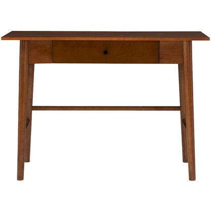 Bureau de travail moderne du milieu du siècle avec tiroir – Marron/Blanc, pieds inclinés, un utilisateur