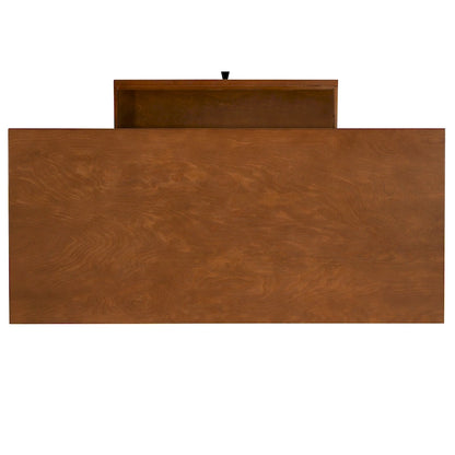 Bureau de travail moderne du milieu du siècle avec tiroir – Marron/Blanc, pieds inclinés, un utilisateur