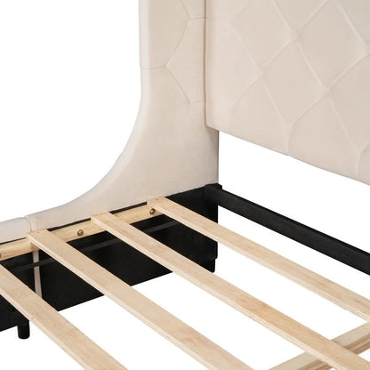 Lit plateforme Queen tapissé de velours avec tiroir de rangement – Bleu / Beige / Gris / Rose