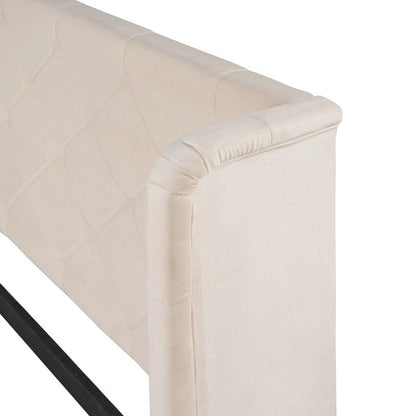 Lit plateforme Queen tapissé de velours avec tiroir de rangement – Bleu / Beige / Gris / Rose