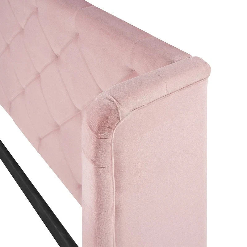 Lit plateforme Queen tapissé de velours avec tiroir de rangement – Bleu / Beige / Gris / Rose