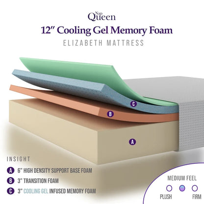 Matelas en mousse à mémoire de forme au gel 12 po – Lit simple / Lit simple XL / Grand lit double / Très grand lit / Très très grand lit, certifié CertiPUR-US