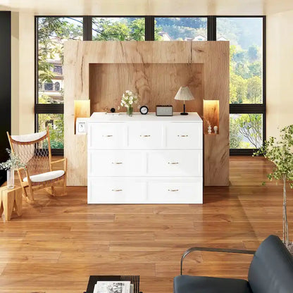 Meuble-lit escamotable Murphy avec 2 tiroirs – Blanc, se convertit en lit double, 2 tailles