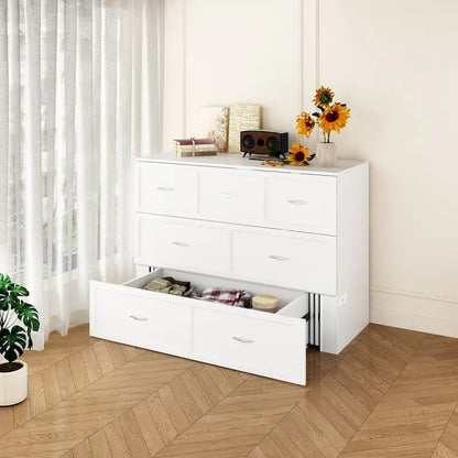 Meuble-lit escamotable Murphy avec 2 tiroirs – Blanc, se convertit en lit double, 2 tailles