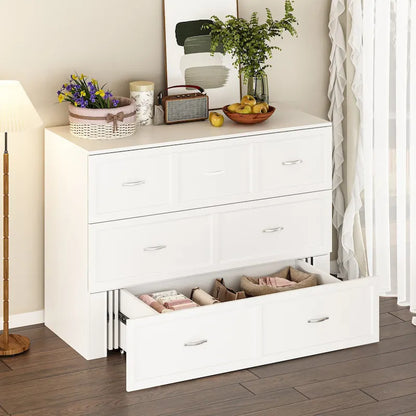 Meuble-lit escamotable Murphy avec 2 tiroirs – Blanc, se convertit en lit double, 2 tailles