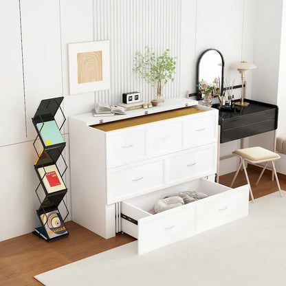 Meuble-lit escamotable Murphy avec 2 tiroirs – Blanc, se convertit en lit double, 2 tailles