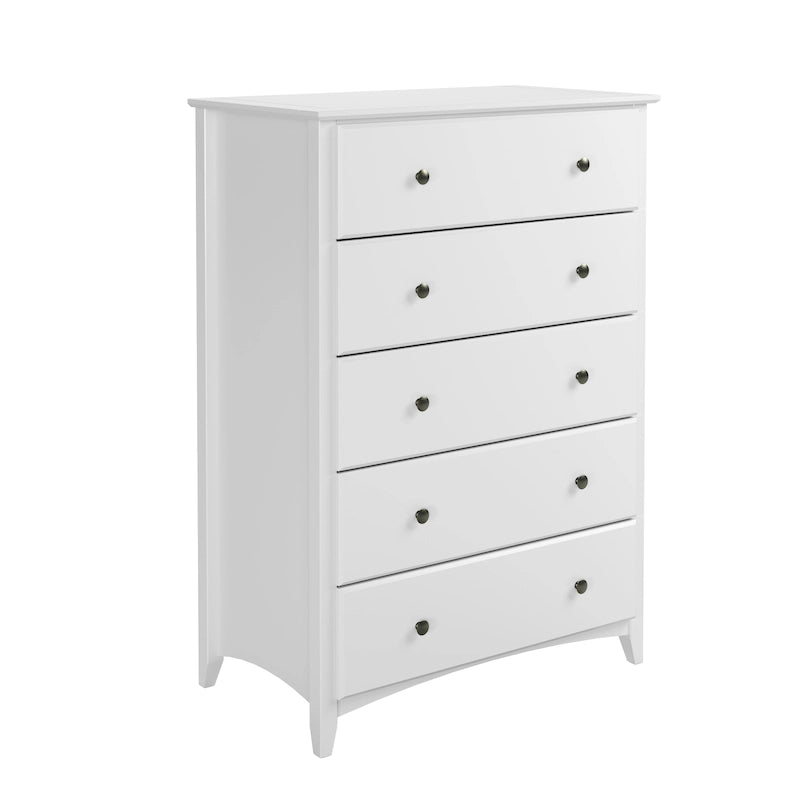 Commode Shaker à 5 tiroirs – Cerisier / Blanc, Bois de pin massif