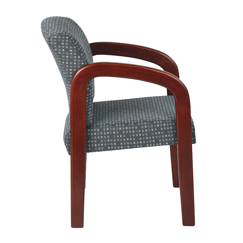 Chaise visiteur en bois tapissée de tissu – Indigo / Cacao / Frêne / Luna, cadre en bois de cerisier, individuelle