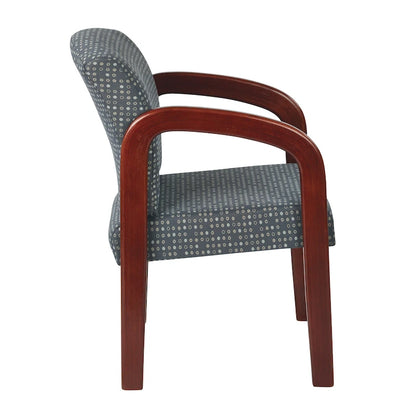 Chaise visiteur en bois tapissée de tissu – Indigo / Cacao / Frêne / Luna, cadre en bois de cerisier, individuelle