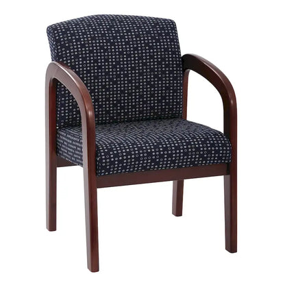 Chaise visiteur en bois tapissée de tissu – Indigo / Cacao / Frêne / Luna, cadre en bois de cerisier, individuelle