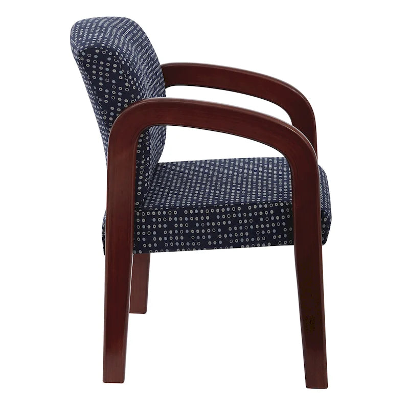 Chaise visiteur en bois tapissée de tissu – Indigo / Cacao / Frêne / Luna, cadre en bois de cerisier, individuelle