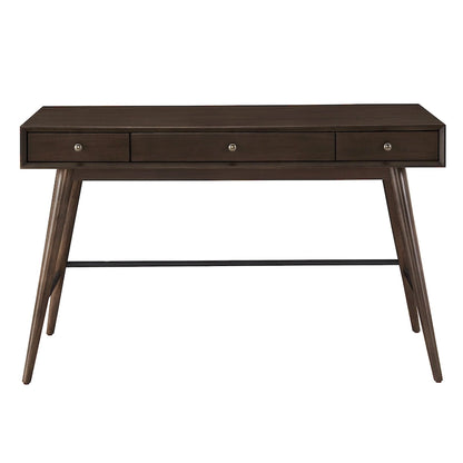 Bureau à 3 tiroirs de style Mid-Century Modern – Brun / Noyer foncé, Pieds fuselés, Monoplace