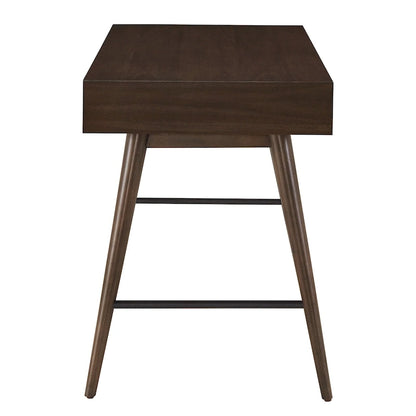 Bureau à 3 tiroirs de style Mid-Century Modern – Brun / Noyer foncé, Pieds fuselés, Monoplace