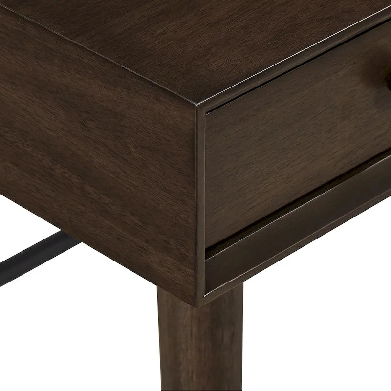 Bureau à 3 tiroirs de style Mid-Century Modern – Brun / Noyer foncé, Pieds fuselés, Monoplace