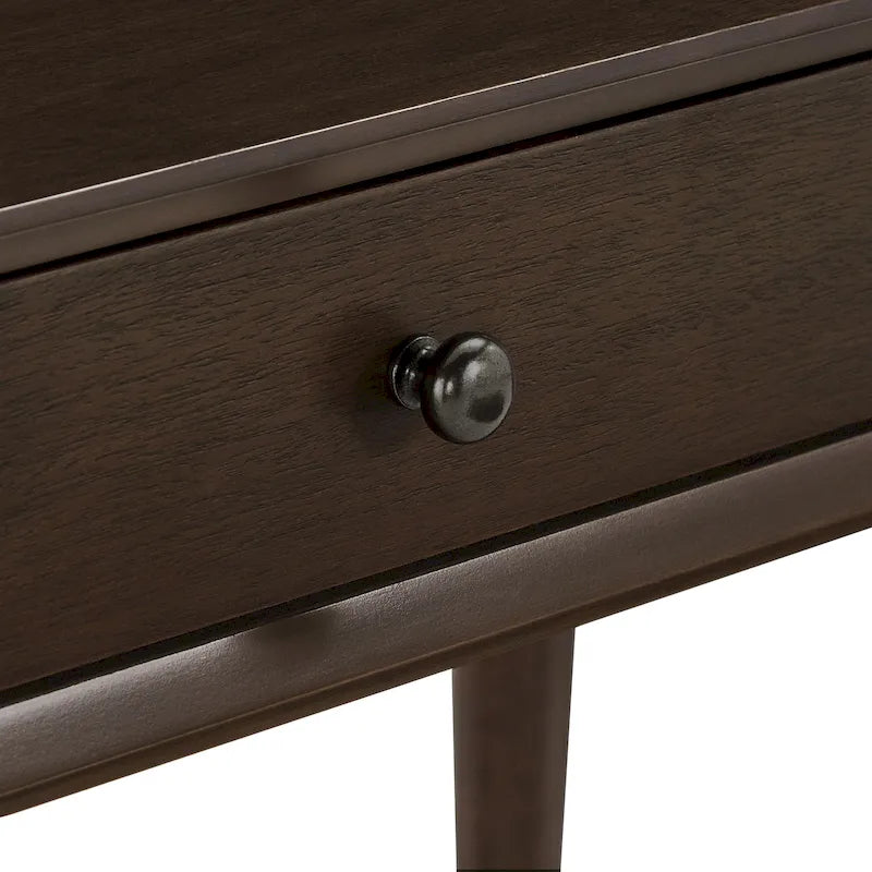 Bureau à 3 tiroirs de style Mid-Century Modern – Brun / Noyer foncé, Pieds fuselés, Monoplace