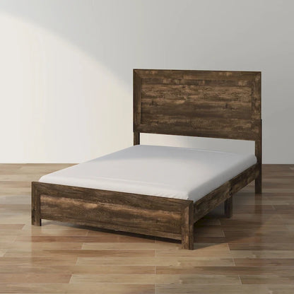 Lit en bois avec panneau en noyer rustique – Noyer, Double / Grand