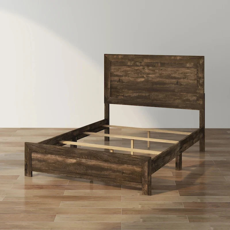 Lit en bois avec panneau en noyer rustique – Noyer, Double / Grand
