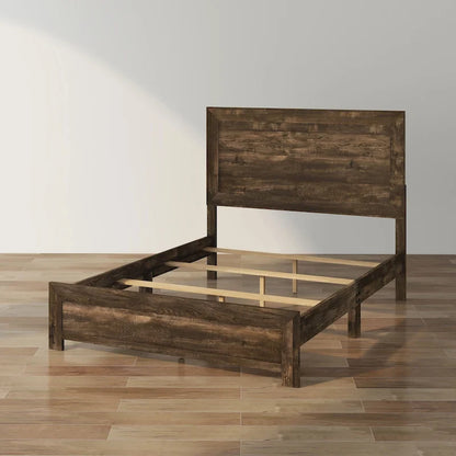 Lit en bois avec panneau en noyer rustique – Noyer, Double / Grand