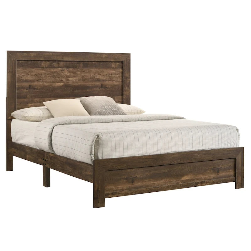 Lit en bois avec panneau en noyer rustique – Noyer, Double / Grand