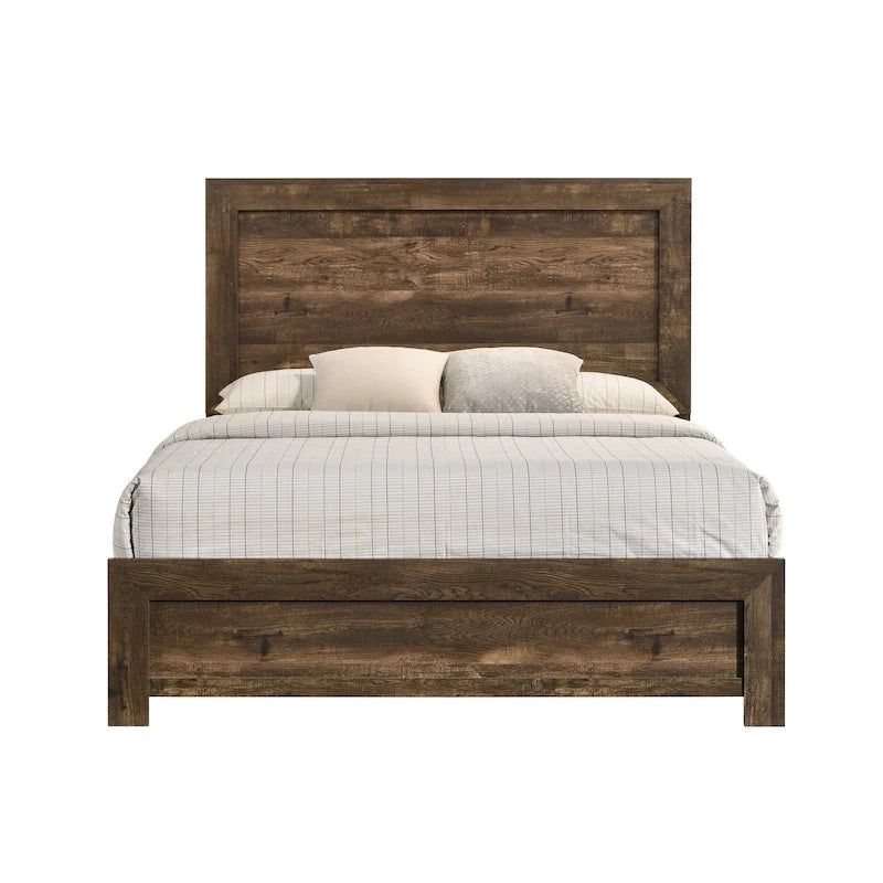 Lit en bois avec panneau en noyer rustique – Noyer, Double / Grand