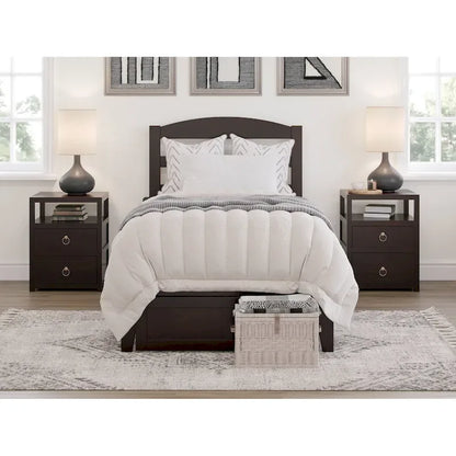 Lit plateforme avec tiroir de pied de lit et station de recharge – Blanc / Noyer / Gris / Espresso, Simple / Double / Grand