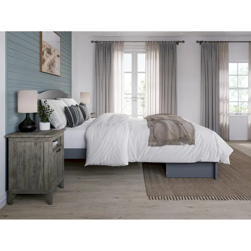 Lit plateforme avec tiroir de pied de lit et station de recharge – Blanc / Noyer / Gris / Espresso, Simple / Double / Grand