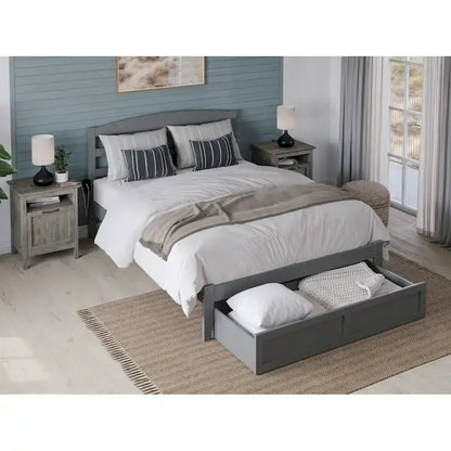 Lit plateforme avec tiroir de pied de lit et station de recharge – Blanc / Noyer / Gris / Espresso, Simple / Double / Grand