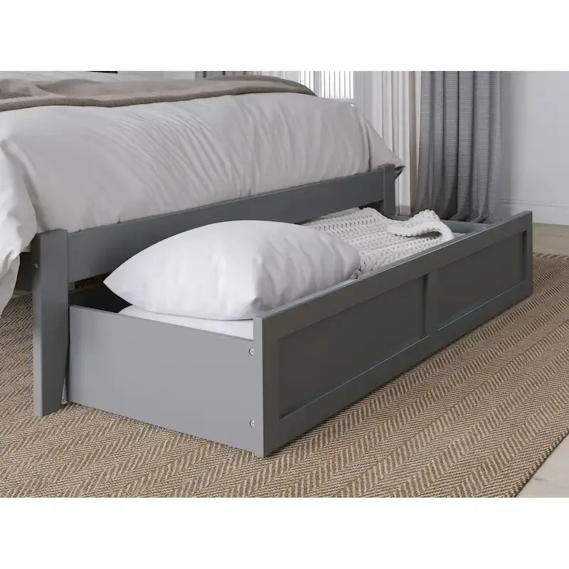 Lit plateforme avec tiroir de pied de lit et station de recharge – Blanc / Noyer / Gris / Espresso, Simple / Double / Grand