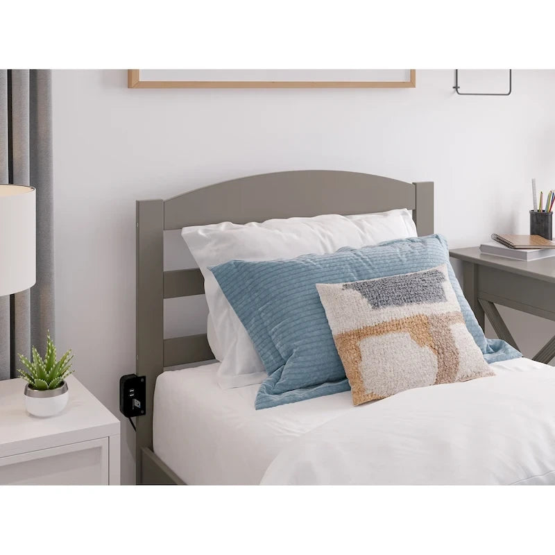 Lit plateforme avec tiroir de pied de lit et station de recharge – Blanc / Noyer / Gris / Espresso, Simple / Double / Grand