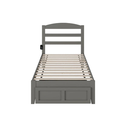 Lit plateforme avec tiroir de pied de lit et station de recharge – Blanc / Noyer / Gris / Espresso, Simple / Double / Grand