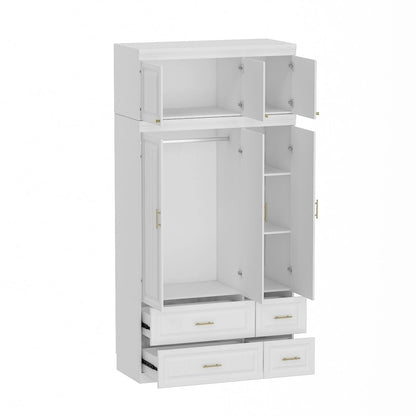 Armoire penderie avec 4 tiroirs et tringle – Blanc, 2 options de hauteur