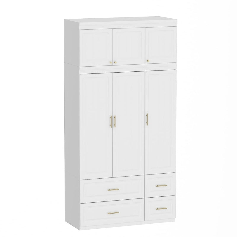 Armoire penderie avec 4 tiroirs et tringle – Blanc, 2 options de hauteur